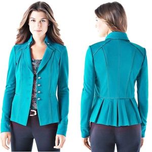 WHBM Lotus Teal Unlined Ponte Jacket Blazer Size 00